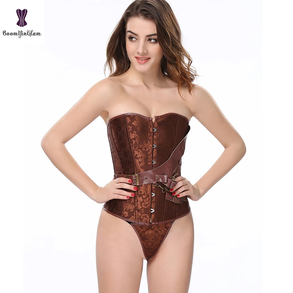 Коричневый Для женщин жаккардовые костюмы на Хэллоуин корсет в стиле стимпанк