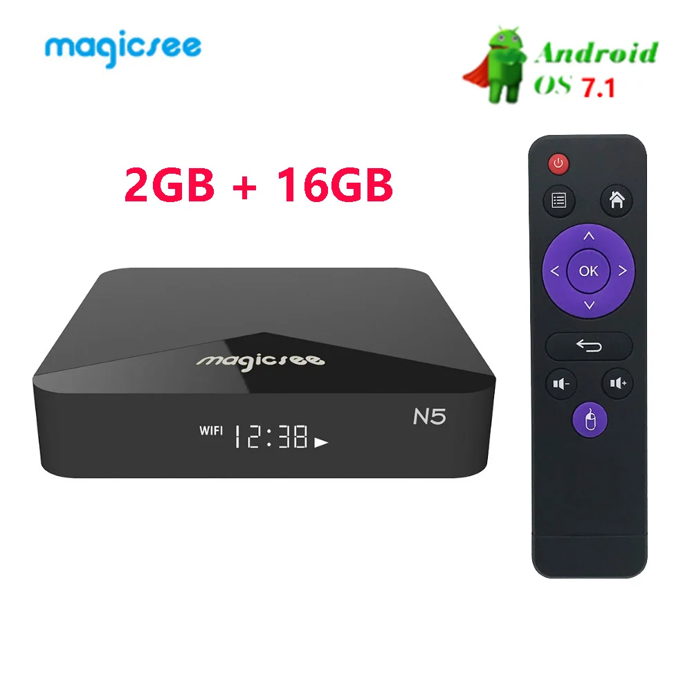 Magicsee N5 android 7,1 smart tv box Amlogic S905X четырехъядерный 2 ГБ 16 ГБ android box 2,4G+ 5G Wifi BT4.1 телеприставка 4k медиаплеер