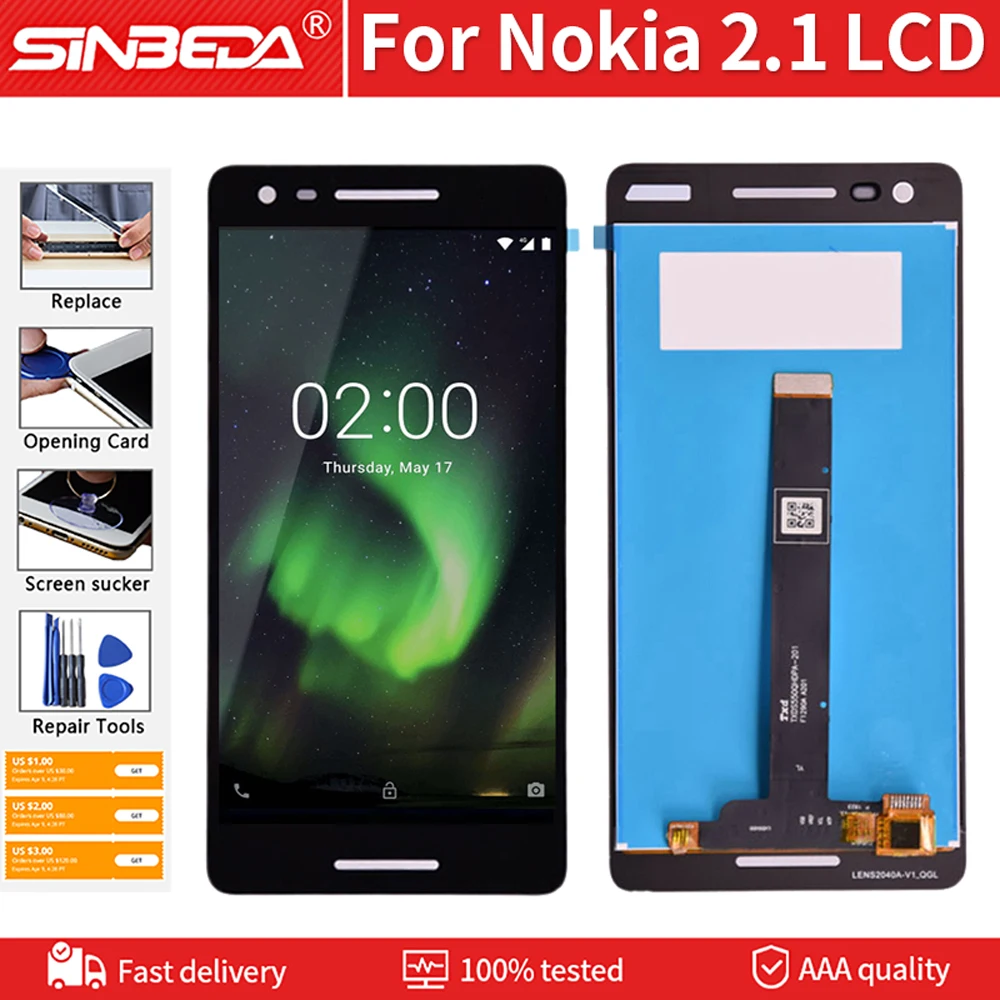 Оригинальный ЖК дисплей 5 дюйма для Nokia 2 1 сенсорный экран стеклянная панель