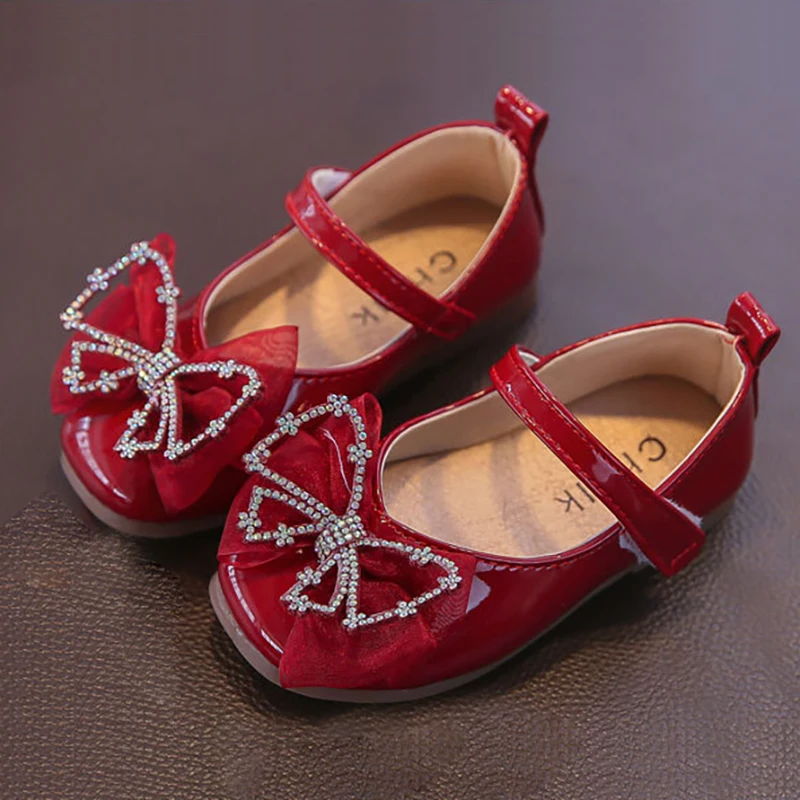 Newborn Mary Janes Princess Leather Shoes For Kids Girls Toddler Baby Rhinestone White Red Party Wedding Dress 2022 |