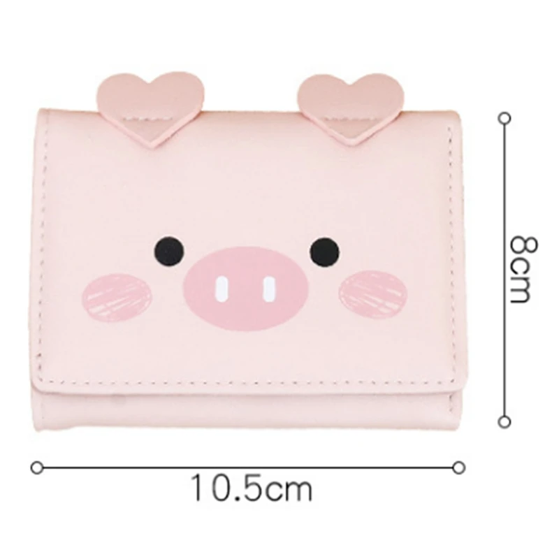 

2Pcs Cute Pig Women PU Leather Standard Short Wallet Girls Coin Purse Key Wallet (Pink & Black)