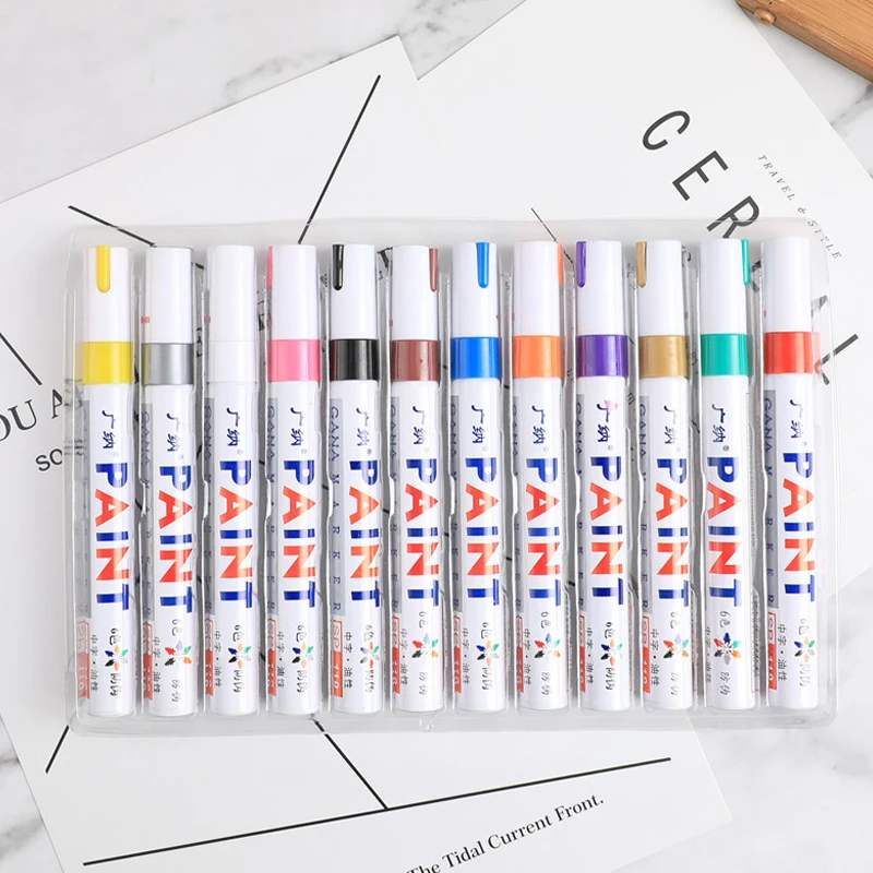 12 цветов Перманентный маркер ручка для краски водонепроницаемый металлический