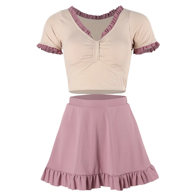 

Japanese girl student skirt split two-piece suit 2021 new conservative and thin high waist hot spring vacation swimsuit women