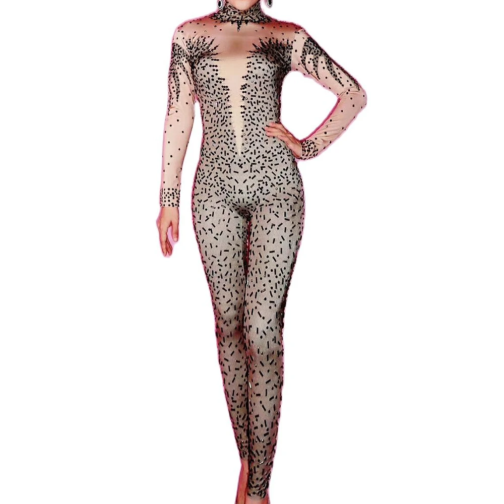 

Shiny Costume For Women Rhinestones Long Sleeve Backless Jumpsuit Party Evening Costumes Club Stage Dance Wear Uniform Costumes