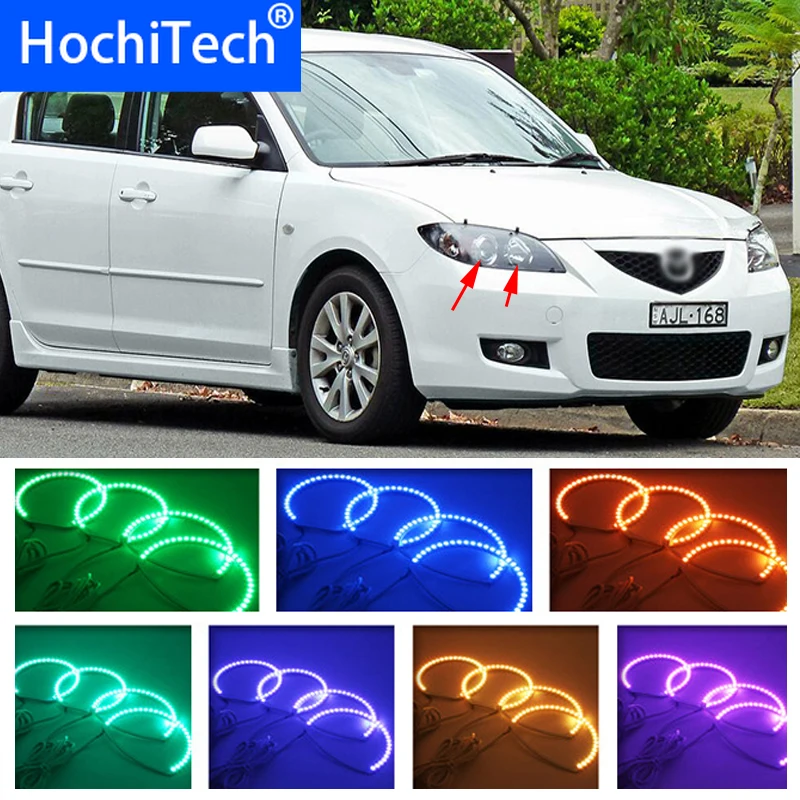 Для mazda 3 RGB светодиодный Фар halo глаза ангела комплект Тюнинг автомобилей