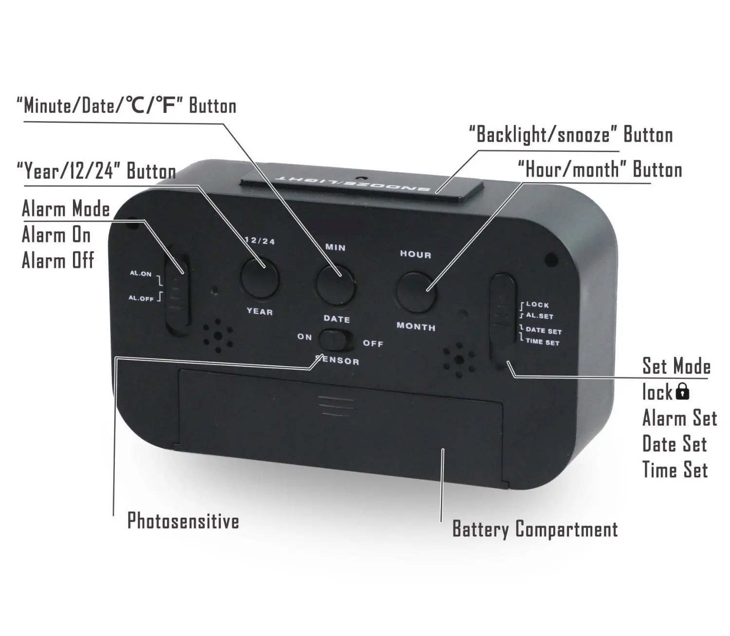 Цифровой светодиодный Будильник с большим экраном функцией повтора и питанием
