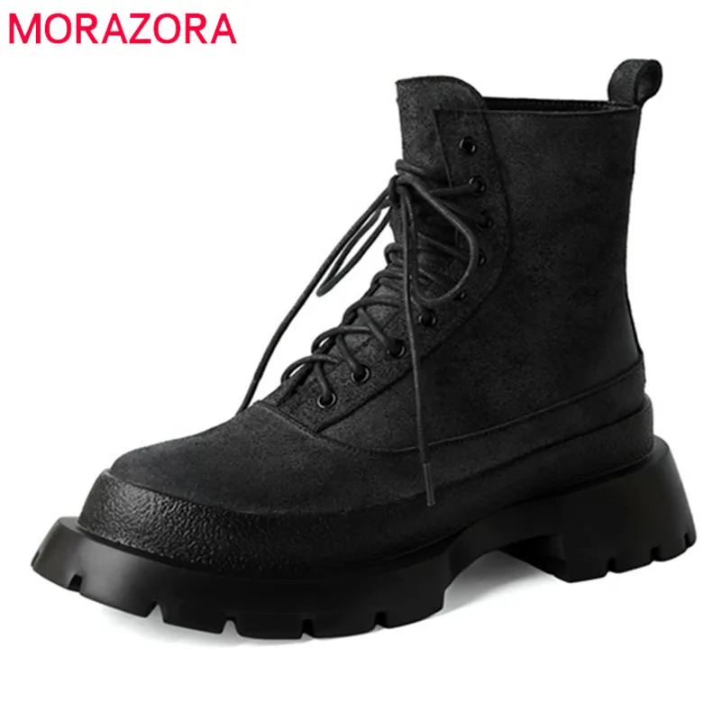 

MORAZORA 2022 New Arrive Flat Shoes Women Ankle Boots Top Quality British Style Vintage Casual Shoes Women Motorcycles Boots