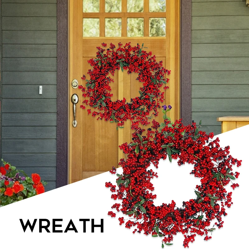 

Искусственные красные ягоды, Рождественский венок, подвесное украшение для входной двери, праздничное украшение для стены окна, 2021