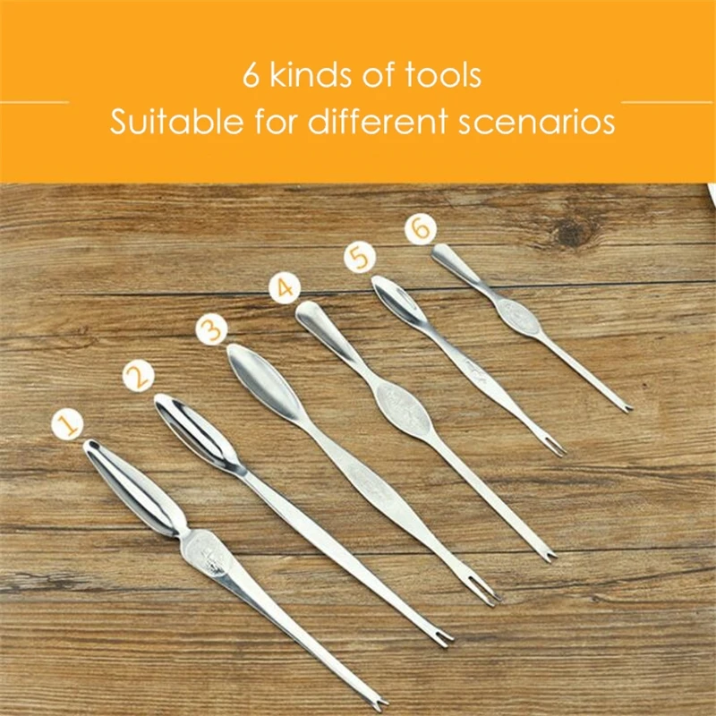 

Seafood Forks & Spoons 6 Style Crab Tools Stainless Steel Seafood-eating Fork Kitchen Utensils Crab Cracker Seafood Tools GH885