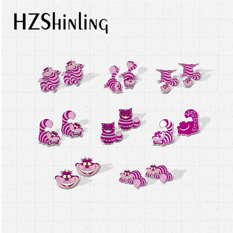 

2021 New Arrival Cheshire Cat Alice in Wonderland Cats Epoxy Handcraft Jewelry Acrylic Stud Earrings