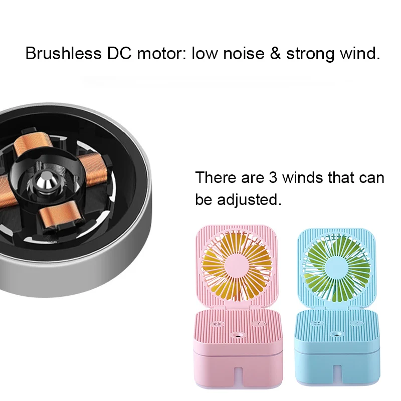 

3 in 1 Mini Desktop Humidifier Low Noisy Angle Adjustable Fan with Night Light B2Cshop