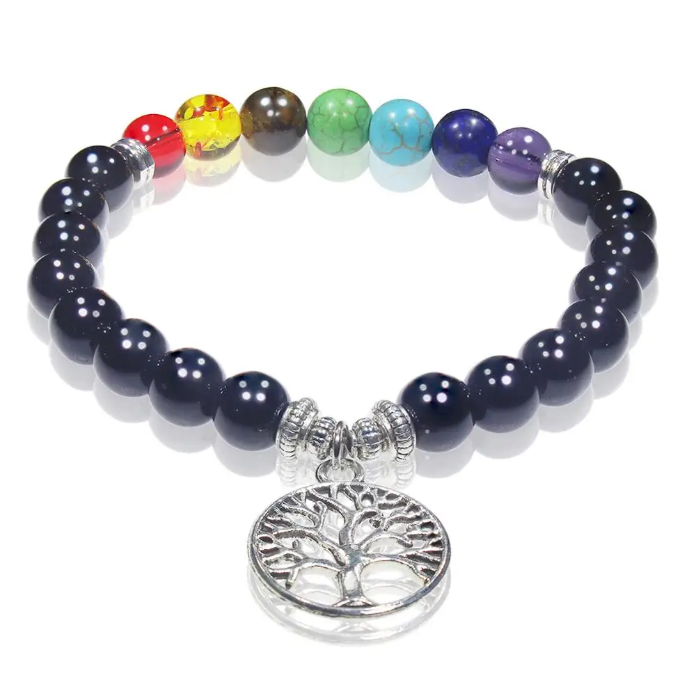 Браслет из ниток чакры Life Tree 8 мм круглые бусины натурального камня ручной работы