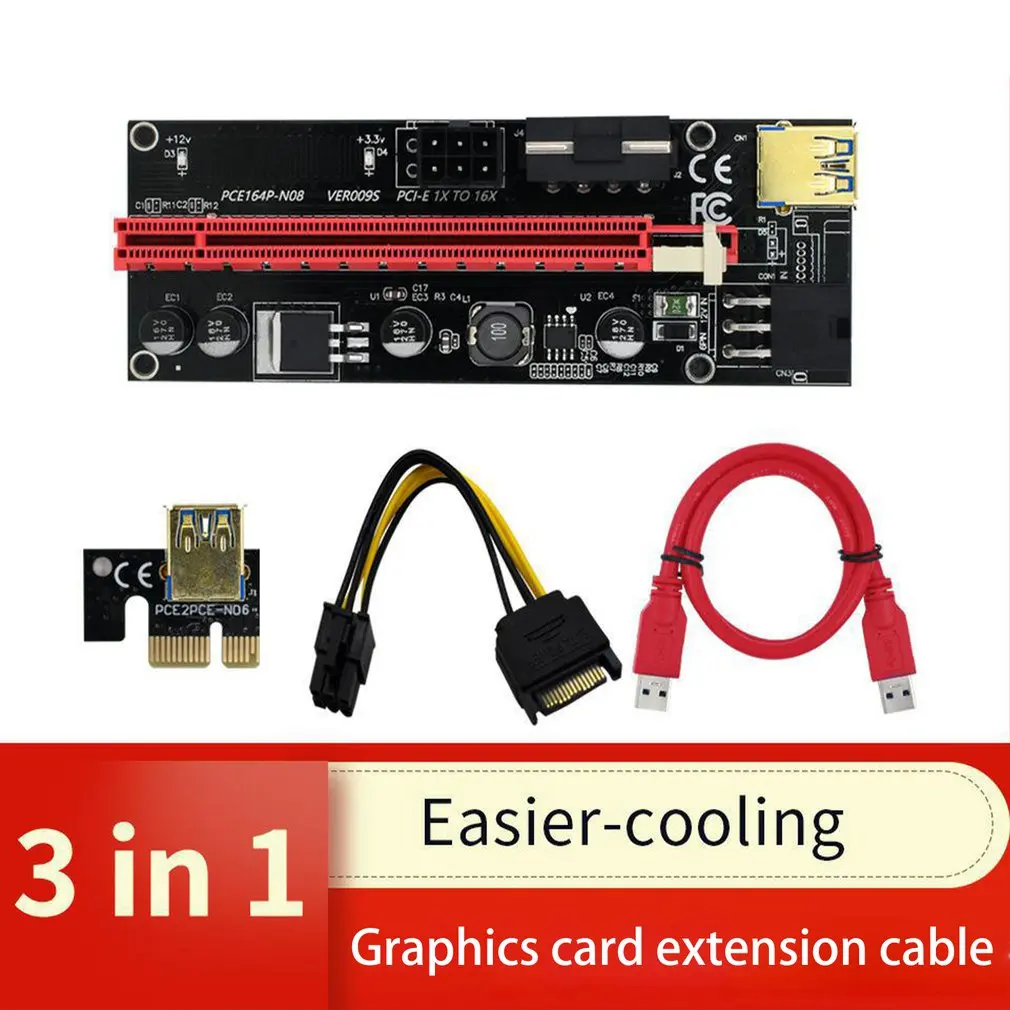 

PCI-E Riser 009s Card PCIE PCI E Extender USB 3.0 SATA to 4Pin Adapter Cable Mining Riser For Video Card 1x 4x 8x 16x Extender