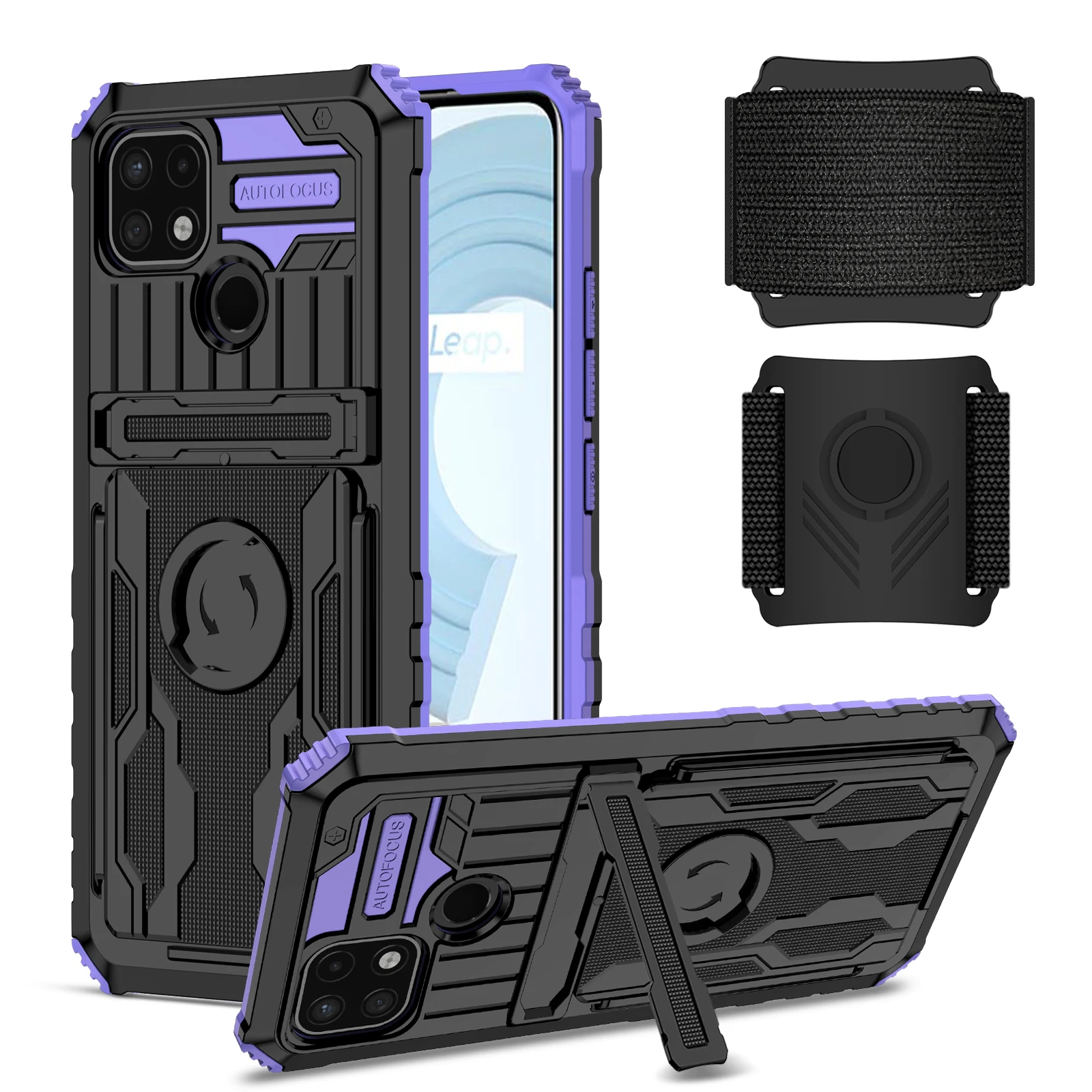 

Shockproof Armor Phone Case For Oppo Realme C21Y 5 C3 5I 6I C17 5S C15 C12 C25 C20 C11 2021 C21 Wristband Card Bag Bracket Cover