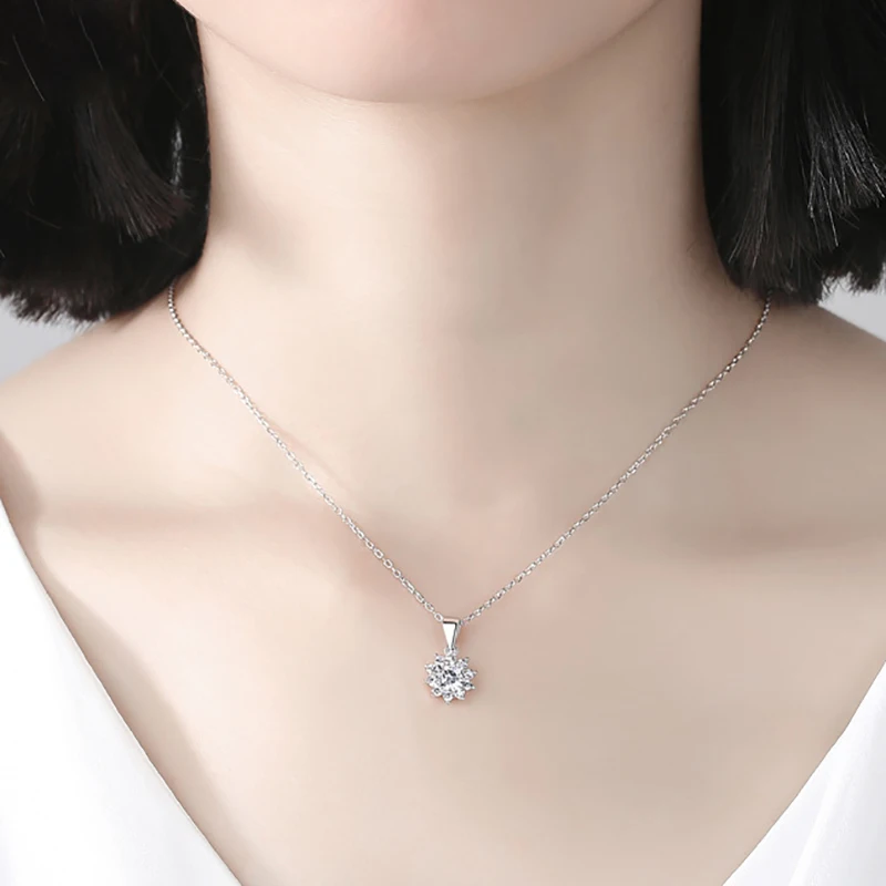 BOEYCJR 925 Серебряный цветок от солнца 0.6ct F цвет Moissanite VVS элегантная Свадебная подвеска, ожерелье для женщин Подарок на годовщину