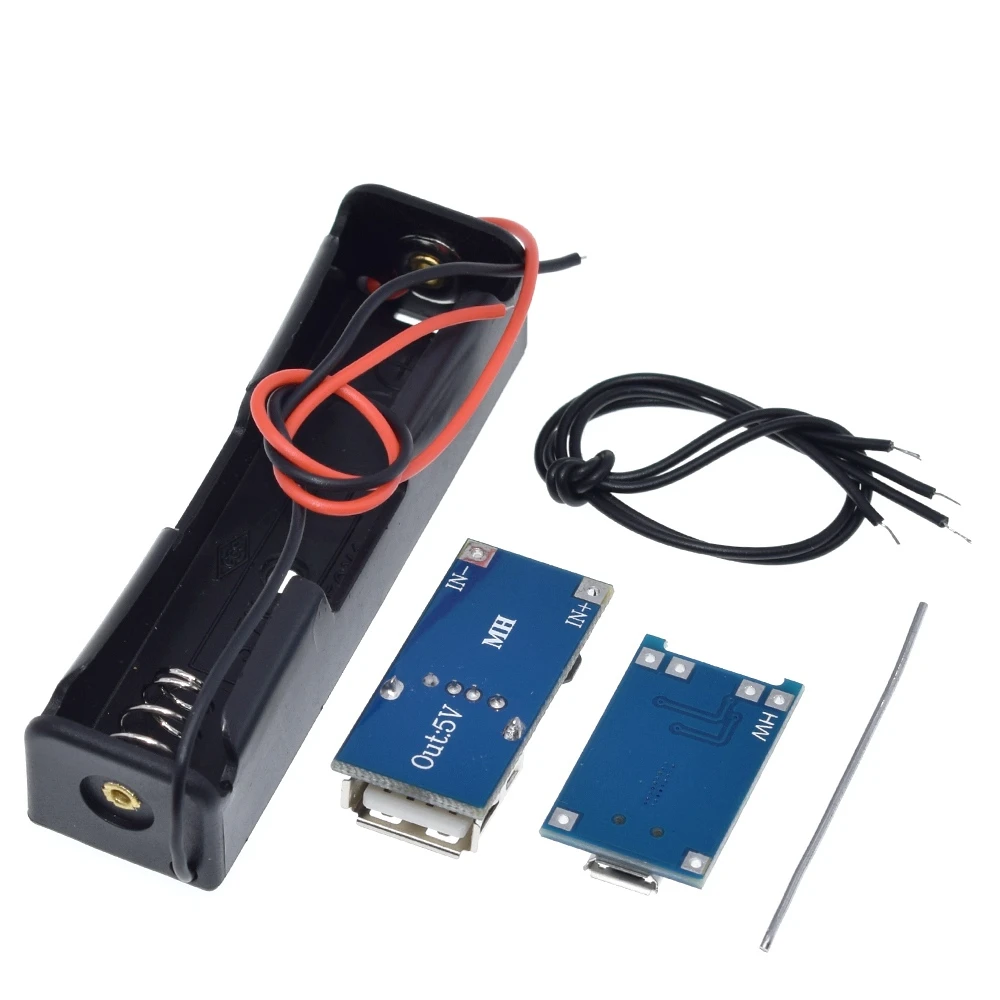 5V 1A 18650 TP4056 модуль зарядного устройства литиевой батареи DIY KIT+ 1X18650 чехол для аккумулятора+ 5V 600MA USB Мобильная плата повышения мощности