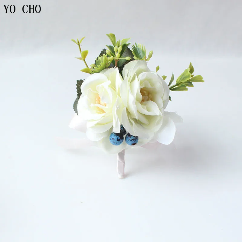 Йо Чо искусственный цветок для свадьбы жениха бутоньерка Buttonhole белый синий шелк цветы браслет из цветов подружки невесты Свадьба булавка
