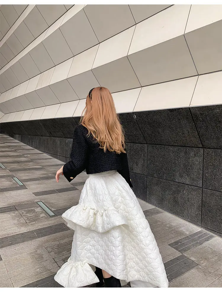 

Casual Empire Waist Ruffles Plaid White Elelgant Patchwork Asymmetrical Skirt Women Winter Tide Fashion New Style