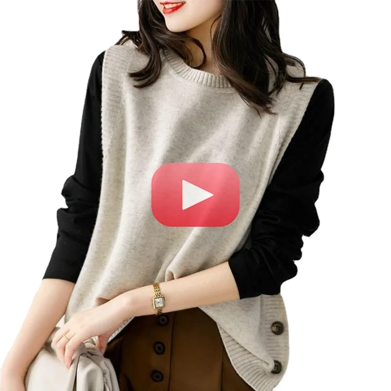 

O-neck Sweater Vests Women Elegant Loose Plus Size 3XL Knitted Sweaters Side-button All-match Stylish Popular Solid Cozy Ulzzang