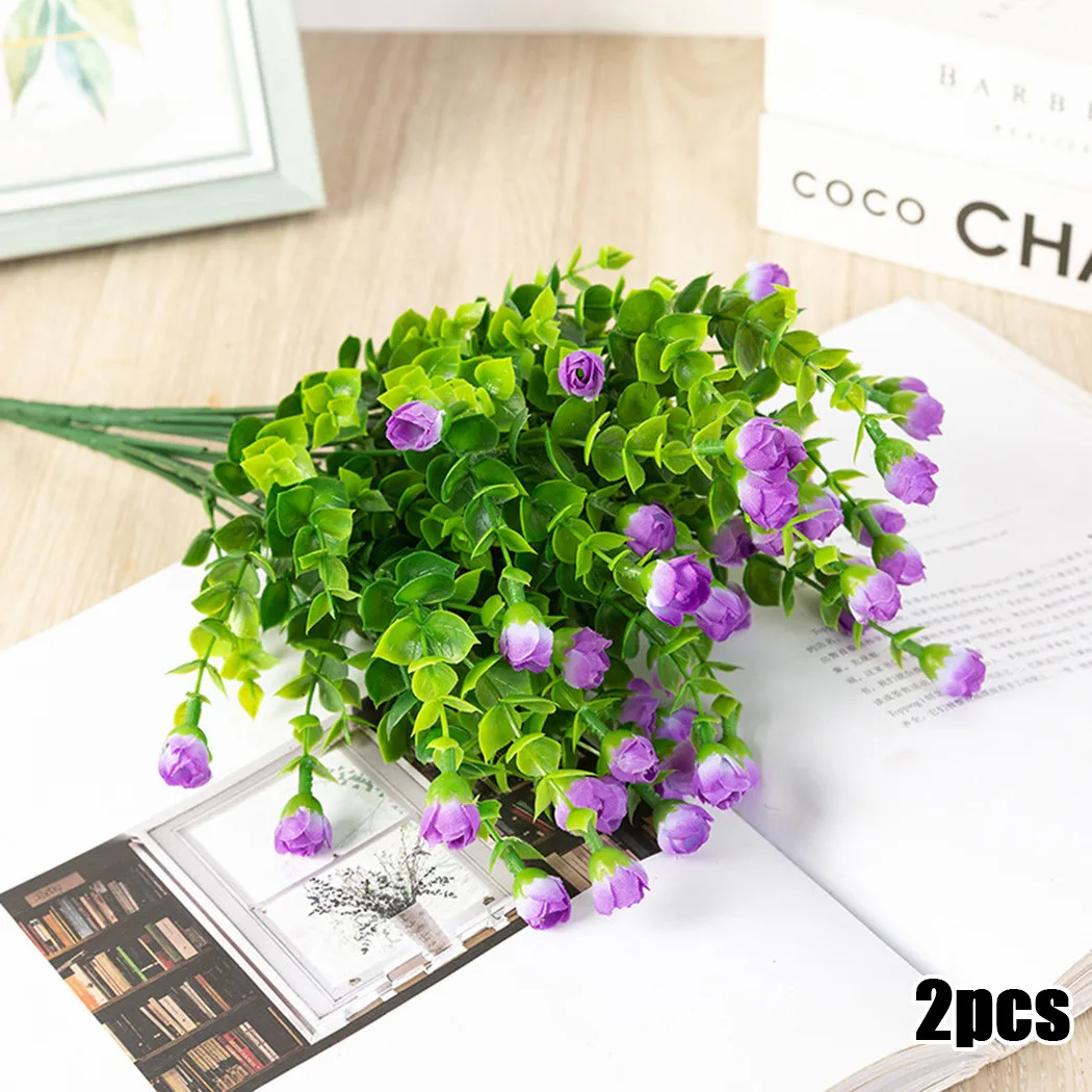

2PCS Artificial Plastic Artificial Flower Eucalyptus Garden Decoration White, Yellow, Purple, Rose Red, Pink
