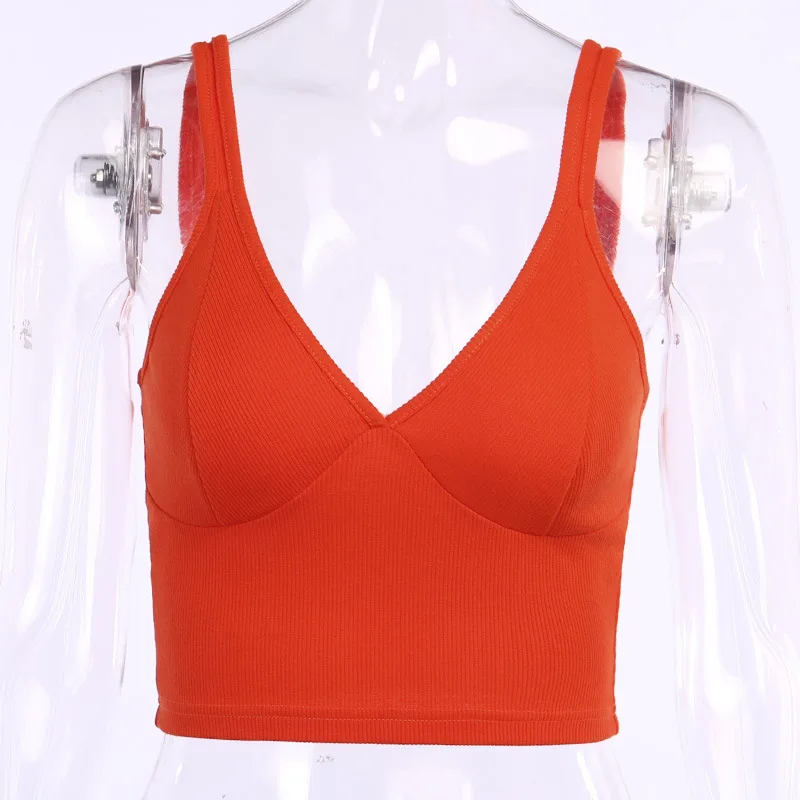 

Basic Tank Top Women Sexy V Neck Sleeveless Stretchy Slim Fit Rib Knit Cropped Cami Top Short Vest Female Clothes Summer 2021