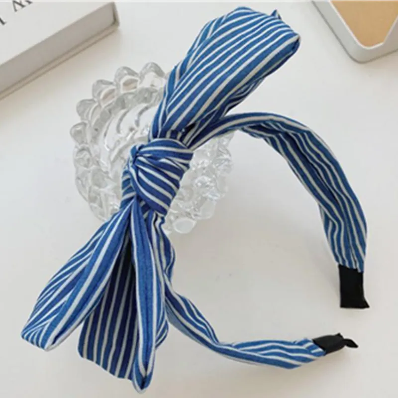 

Двухслойные оборки с сшитой из джинсовой и полосатой ткани повязка на голову для женщин женские аксессуары для волос большой повязка на гол...