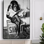 Черно-белая Картина на холсте с изображением обезьяны для чтения