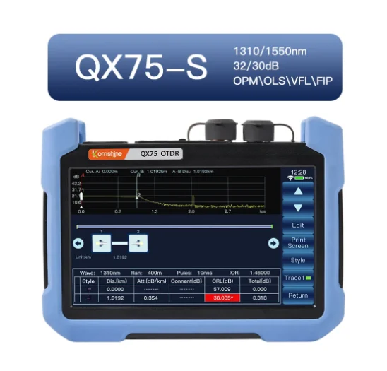 

KomShine QX75 Mini OTDR встроенный оптический рефлектометр OPM OLS VFL FIP SM OTDR 1310 нм