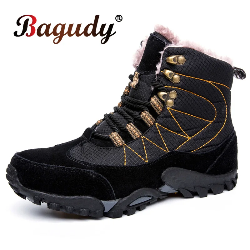 

Super Warm Men Boots Hiking Boots Platform Snow Boots Men Thick Plush Waterproof Slip-resistant Winter Shoes Outdoor Work Shoes