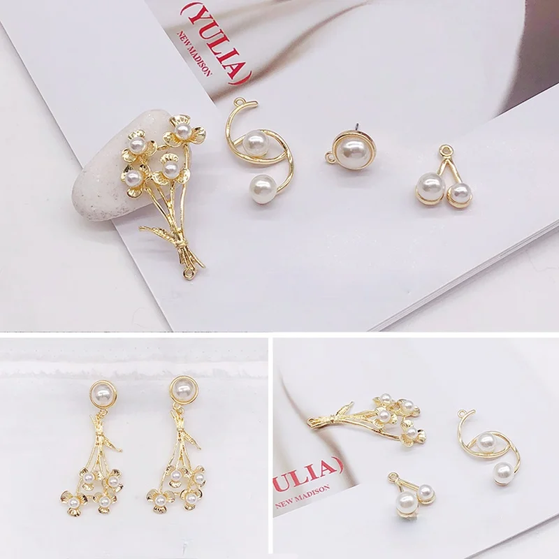 

Pearl alloy earring accessories elegant curve pearl cherry flower cluster pendant earrings DIY earring materials