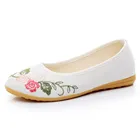 Балетки женские в этническом ретро стиле, парусиновые туфли-лодочки, Элегантные повседневные Мягкие, с вышивкой китайских цветов, белые