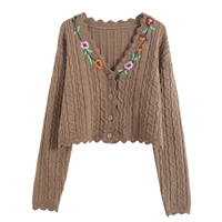 willshela women vintage cable knit cardigan with floral embroidery long sleeves v neck single breasted casual woman knit sweater
