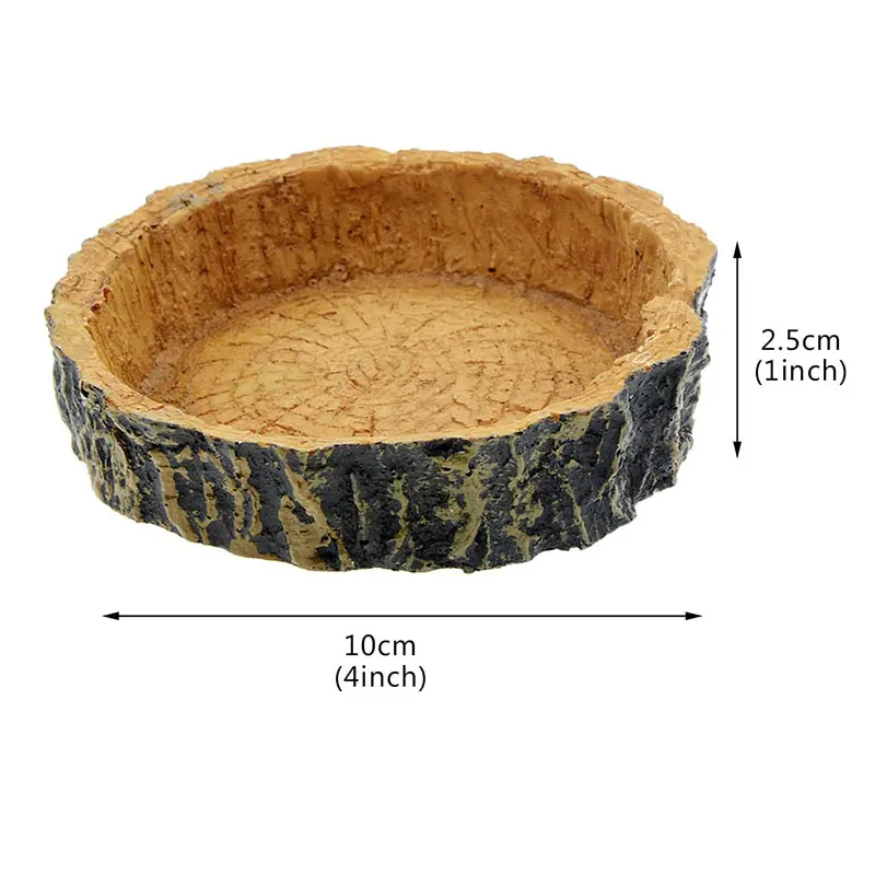 Pets Feeder Breeding Tray Reptile Water Dish Feeding Plate Turtle Natural Bowl Food and Resin Tree Bark |