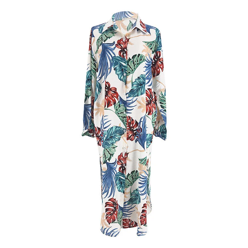 

New Leaf Print Shirt Cardigan Beach Jacket Holiday Sunscreen Bikini Top Swimsuit With Cardigan