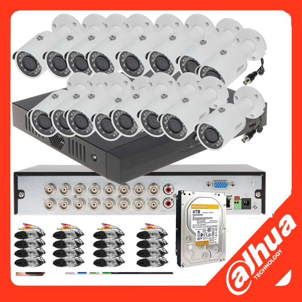 

Камера безопасности с поддержкой множества языков Dahua XVR5116HS-I2 16ch CVI с 16 шт. 2MP 1080P HAC-HFW1200S Водонепроницаемая ИК-цилиндрическая камера