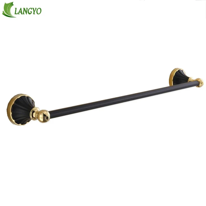 

Luxury black+golden Bathroom 55CM Single Towel Bar Towel Rack Towel Holder Solid Brass Matte Black Finish Bathroom Accessories