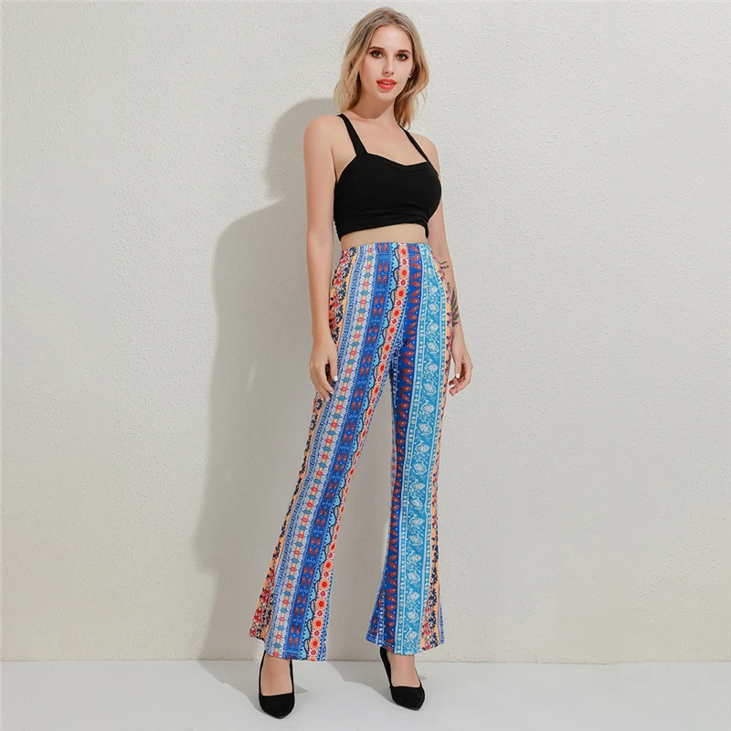 Женские брюки клеш Boho длинные с высокой талией и принтом лето 2020|Брюки| |