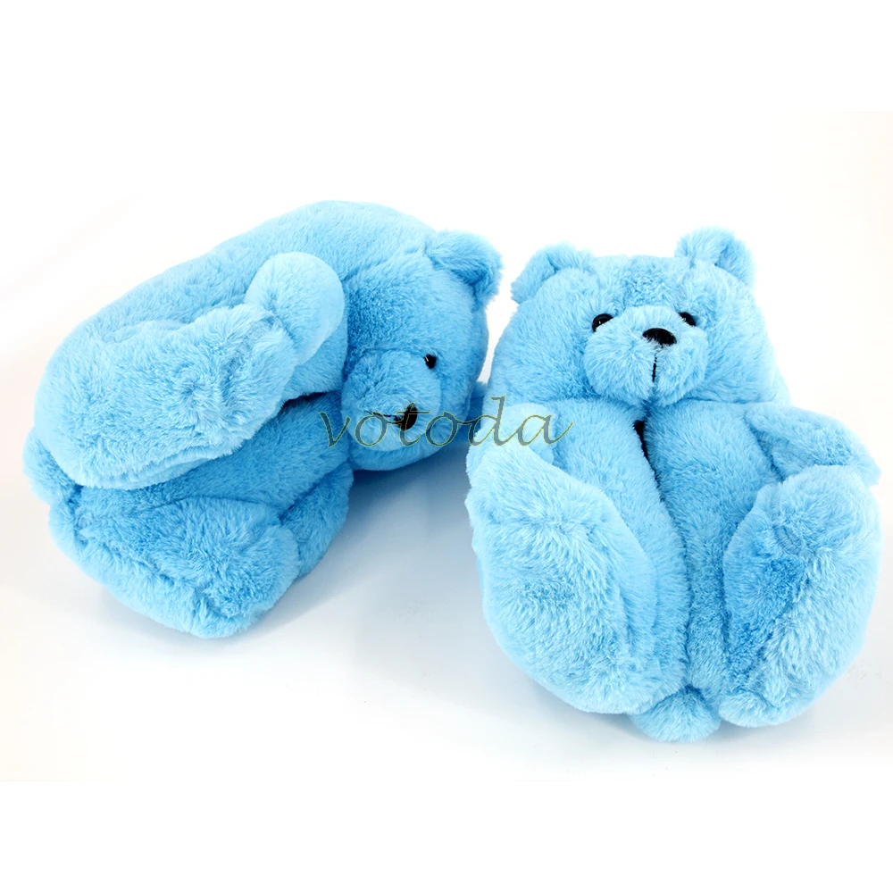 Teddy Bear Slippers Women Cute Cartoon Slides Furry Warm Soft Shoes Home Non-slip Cotton Flip Flops Rainbow Teddies Bear Slipper best house slippers