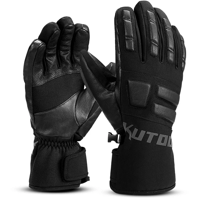 5 Finger Black KUTOOK водонепроницаемые лыжные перчатки мужские зимние теплые перчатки для сноуборда ветрозащитные женские снегоходные перчатки лыжные принадлежности - Color: 5 Finger Black