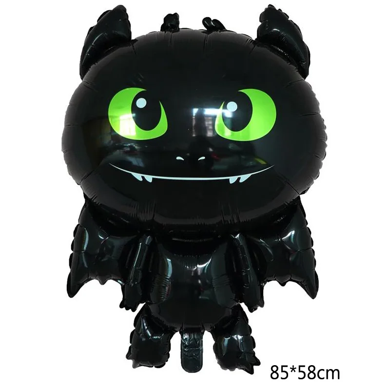 Воздушный шар без зубов из фольги дракона Беззубик зеленые глаза черный лун