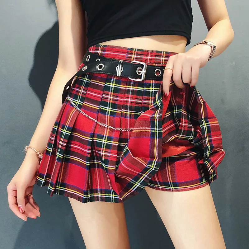 Женская модная юбка в стиле Харадзюку милая зеленая красная клетчатая