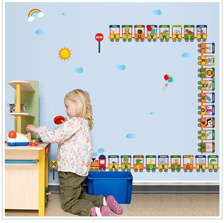 DIY мультфильм джунгли дикие 26 букв Алфавит животные настенные наклейки для детей