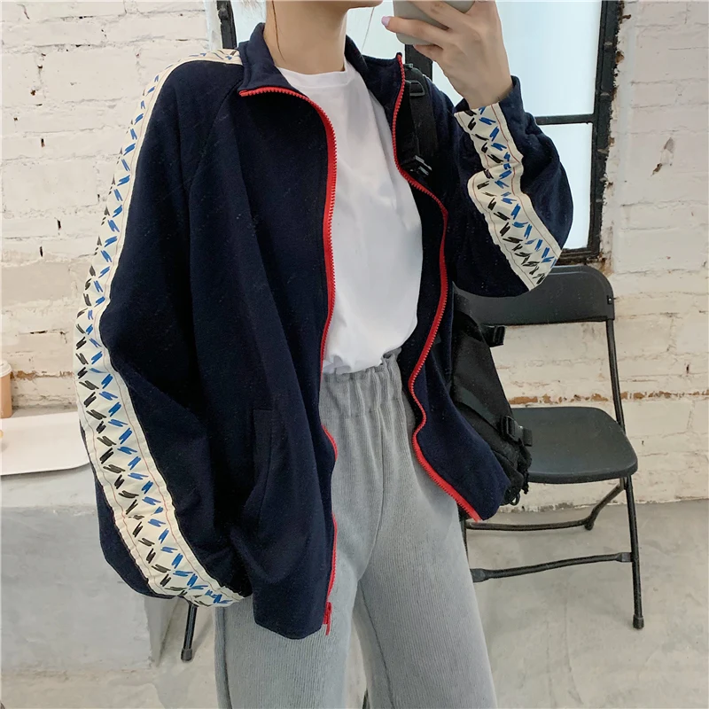 2020 new women sweetshirts hoodies vintage casual hooded korean hoodies women patchwork zip up hoodies women