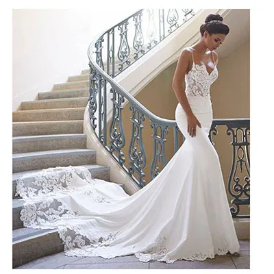 LORIE свадебное платье Русалка с рукавами Vestidos de novia винтажное кружевное свадебное платье с сердечком на шее Свадебные платья без спинки - Цвет: Белый