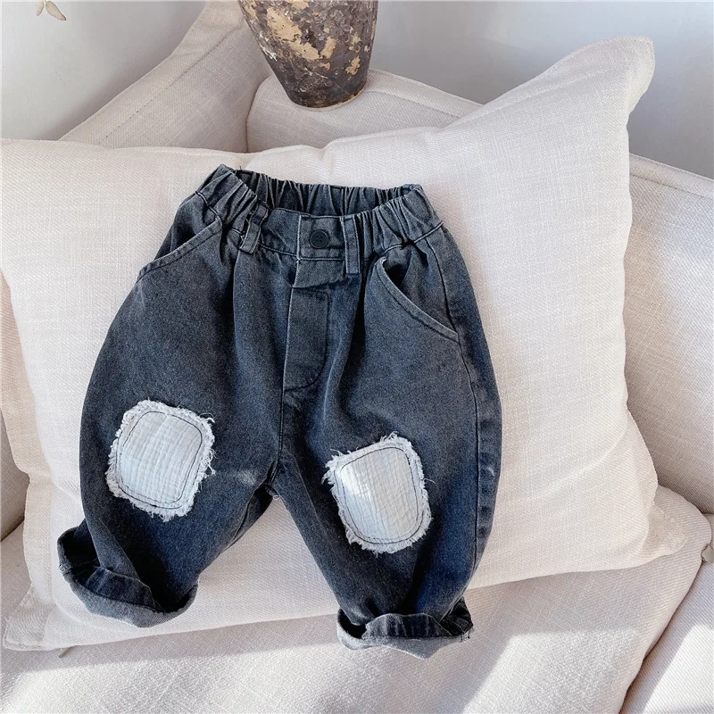 

2020 Spring Children Casual Cowboy Fashion Jeans Pants for Boys and Girls Harlan Denim Patchwork Cotton Trouser