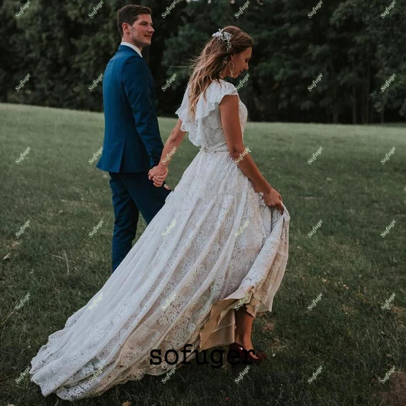 Кружевное Элегантное свадебное платье белого цвета слоновой кости с глубоким