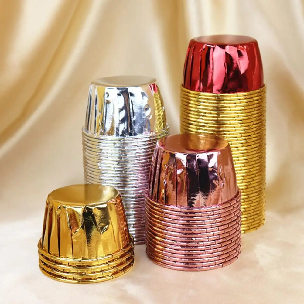 

50Pcs Muffin Cups High Temperature Resistance Wrapping Edge Paper Souffle Pudding Ramekin Holders for Bakery