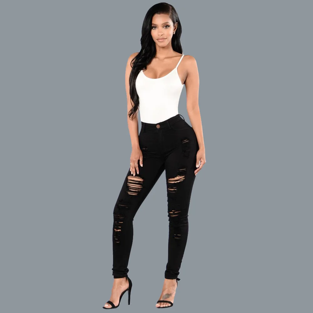Plus Size Ripped Jeans for Women Clothing Sexy High Waist Skinny Push Up Denim Distressed Trousers Slim Femme Free Shiping | Женская