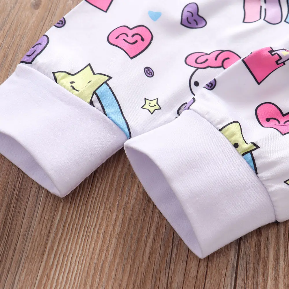 4Pcs Newborn Infant Baby Girls Clothes Set Long Sleeve Cotton Romper+Pegasus Star Castle Pants+Headband+Hat Toddler Clothing