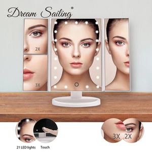 Зеркало со светодиодной подсветкой и сенсорным экраном 2122 светильник настольное зеркало для макияжа, складное зеркало с увеличением 1X2X3X